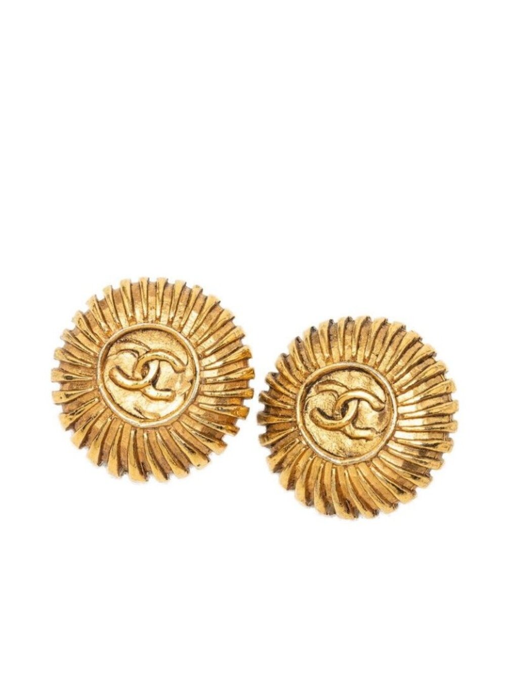 Chanel Vintage Round Earrings Gold Plated